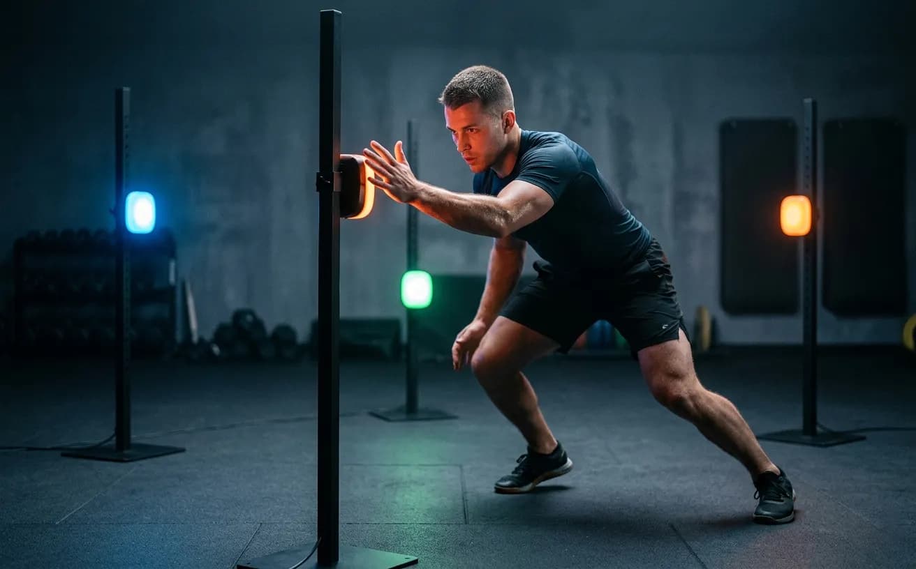 Athlete responding to reactive light cues during reactive-testing protocol